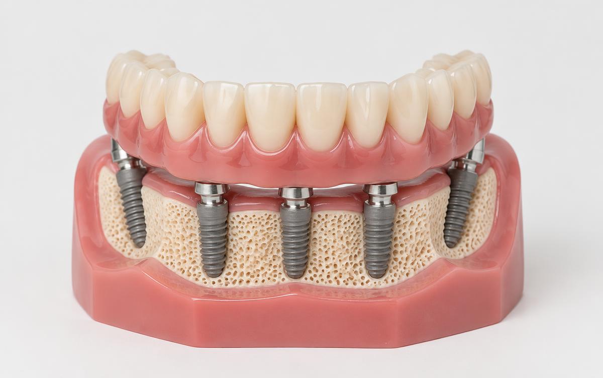 Modelo educativo de prótese protocolo fixada sobre implantes em uma arcada